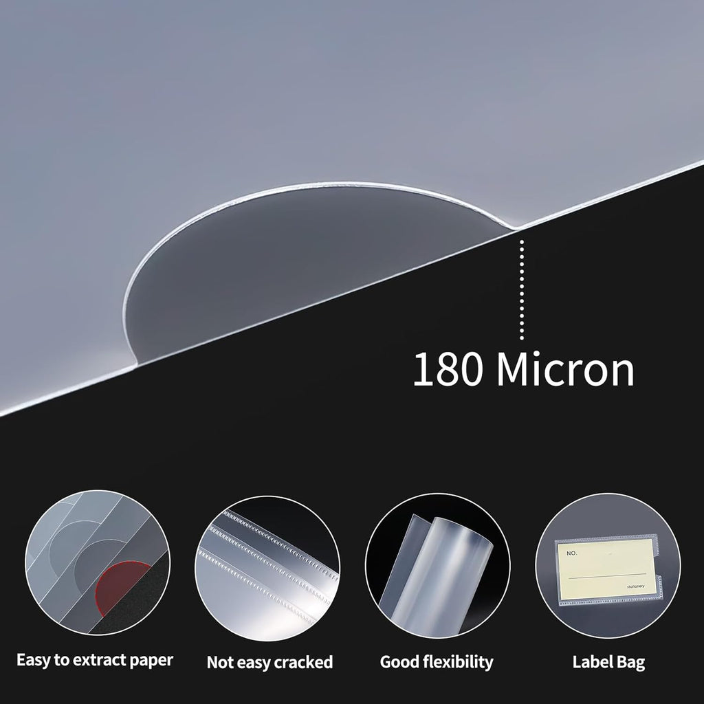 40PCS Plastic Clear Document Folders,with Label Bag,L-Type Transparent Folder Project Pockets for A4/ Letter Size,18C (1.8mm) Thick