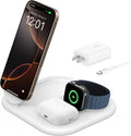 Belkin 3-in-1 MagSafe-Compatible iPhone Charger 15W, Foldable Magnetic Qi2-Certified Wireless Charging Station for iPhone 17, Apple Watch Series 10, AirPods 4, Pixel 10, w/Non-Slip Base & PSU - White