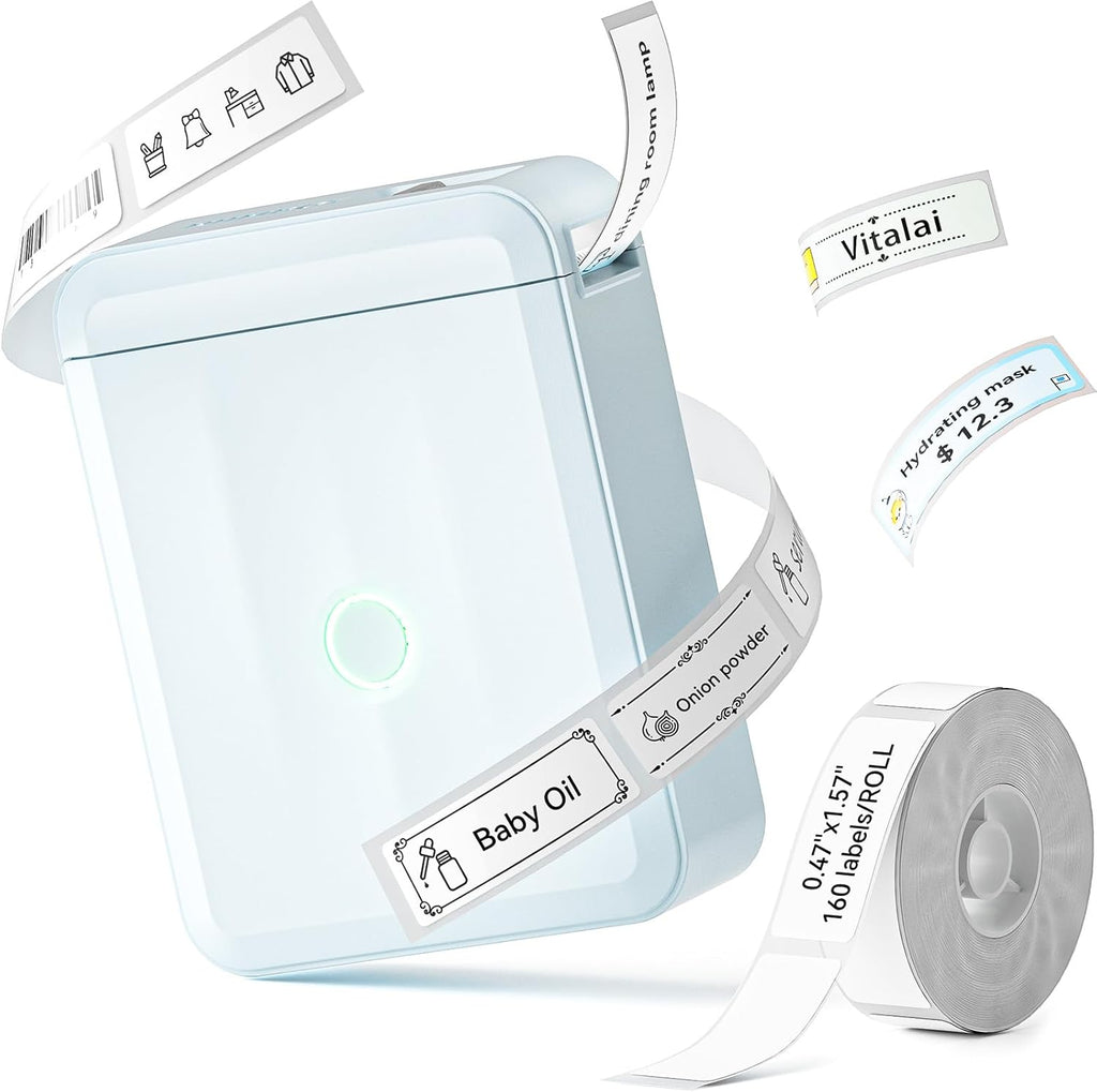 NIIMBOT D110 New Version Label Maker Machine with Tape, Handheld Bluetooth Label Printer, Mini Thermal Printer, Sticker Maker for Organizing Home Kitchen School, Blue