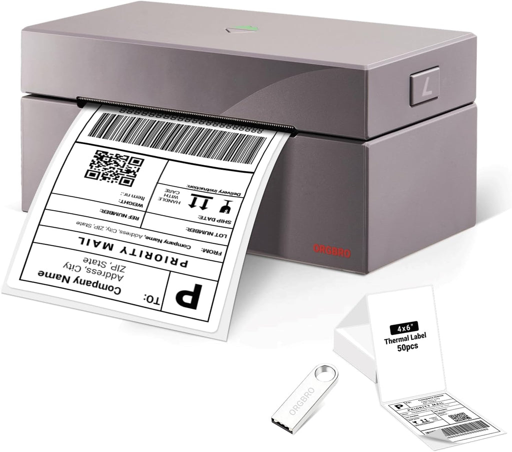 ORGBRO Z1 Thermal Shipping Label Printer, 4x6 Label Printer for Small Business, High Speed for Commercial Grade Shipping Packages, Support Windows, Mac, Chrome and Linux (USB Only)