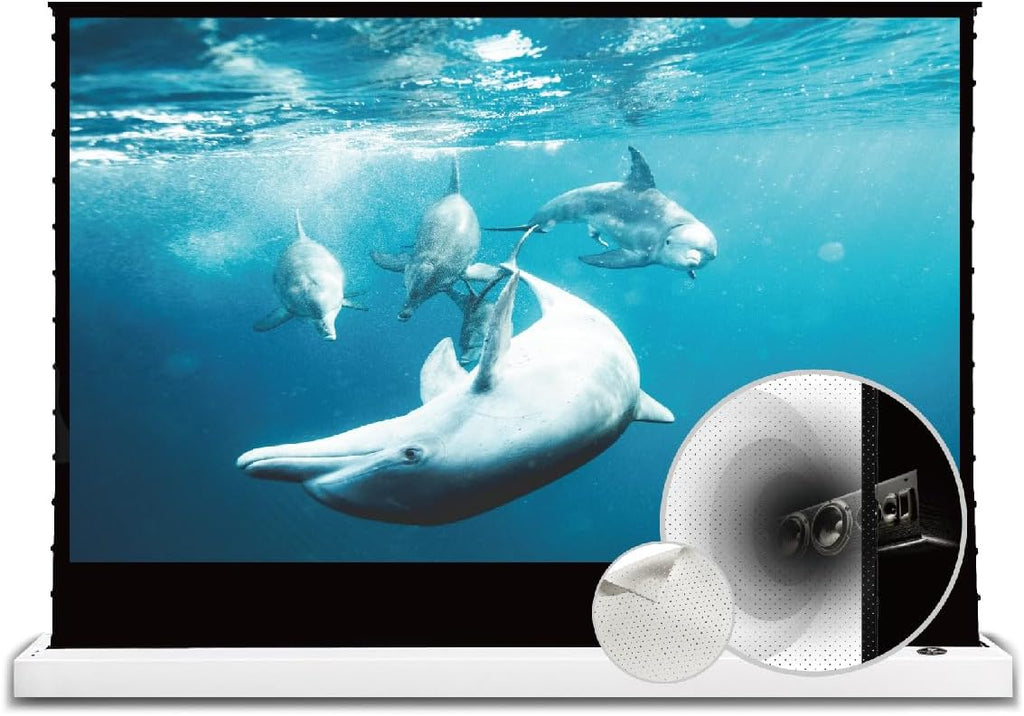 VIVIDSTORM-Home Cinema S 72 inches Portable Folding Stand Floor Rising Movie Screen Sound Transparent Perforated White Screen Compatible with Ordinary Projector,VWSDSTPW72H