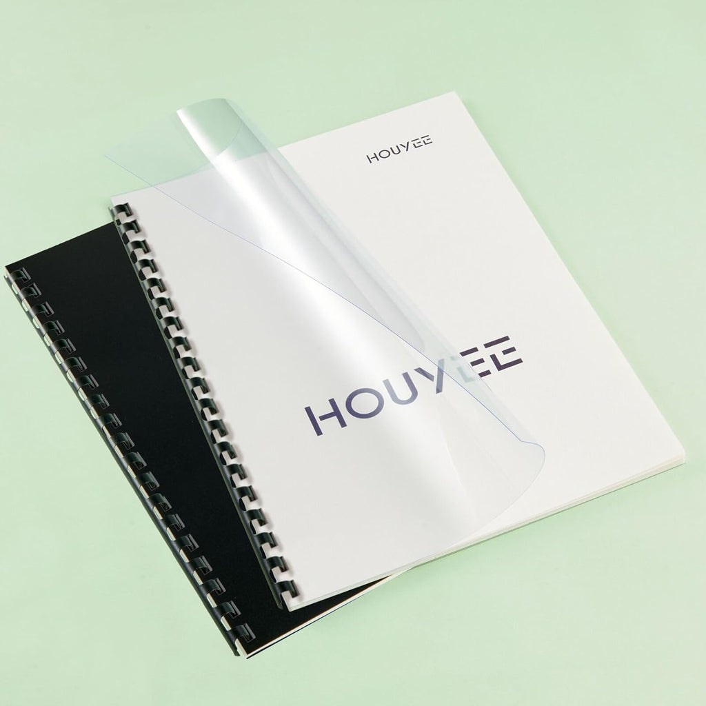 HOUYEE 180 Pack Binding Covers Set: 60 Pcs 3/8 Inch Black Binding Combs, 8.5x11 Inches, 60 Pcs 10 Mil Clear Binding Covers, 60 Pcs 12Mil Black Sand Texture, Letter Size