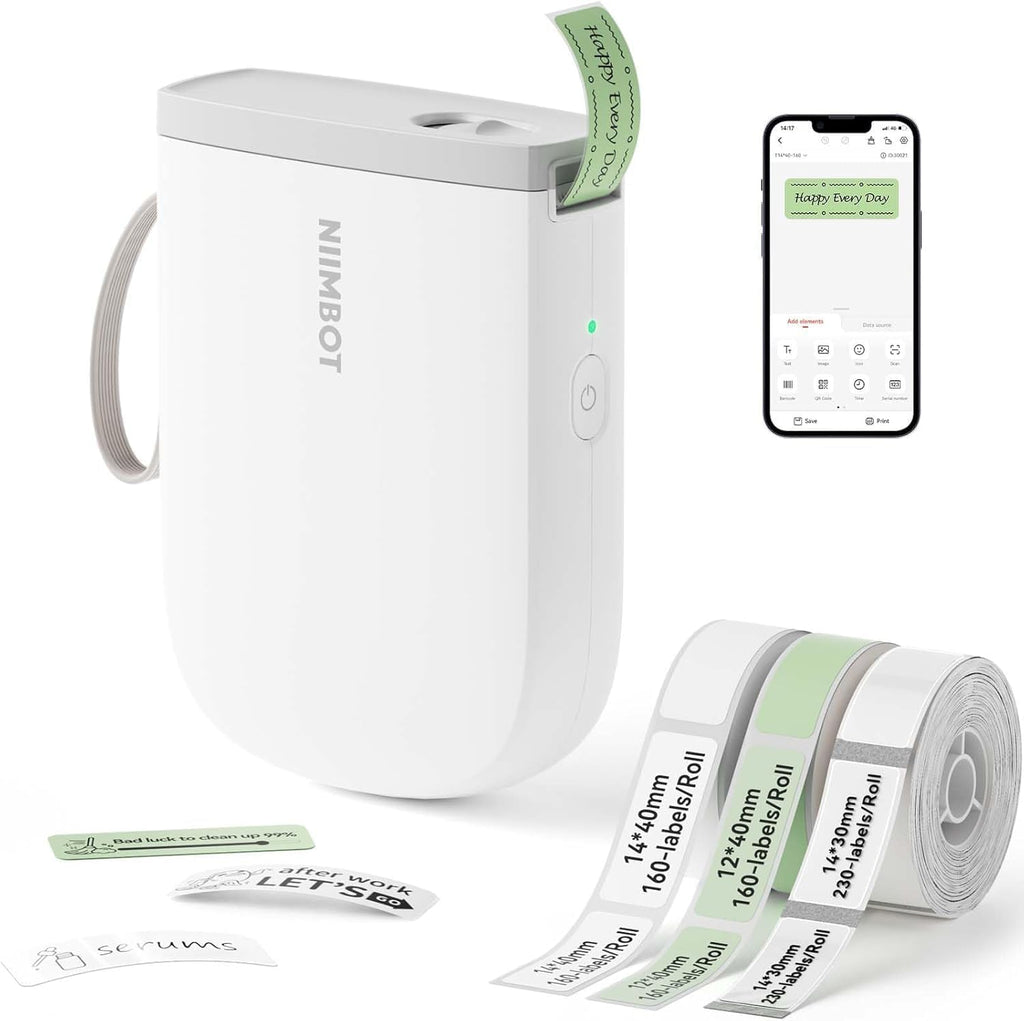 NIIMBOT D11 New Version Label Maker Machine with 3 Rolls Tape, 300DPI Bluetooth Label Printer, Portable Thermal Printer, Sticker Maker for Organizing Home Office School,White