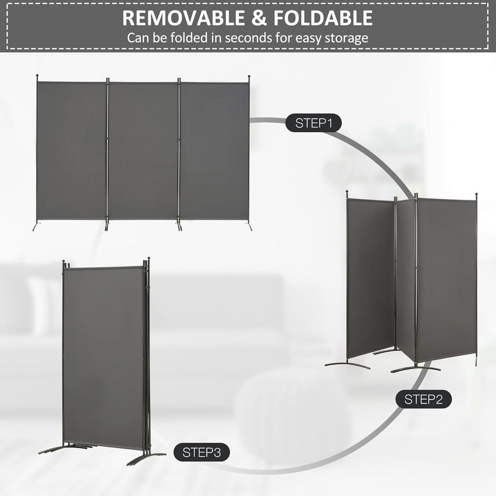 Spurgehom 3 Panel Room Divider Folding Partition Privacy Screens, Freestanding Fabric Room Panel Portable Room Partition Wall Dividers for Home Office Restaurant, 102" W X 71" H (Grey)