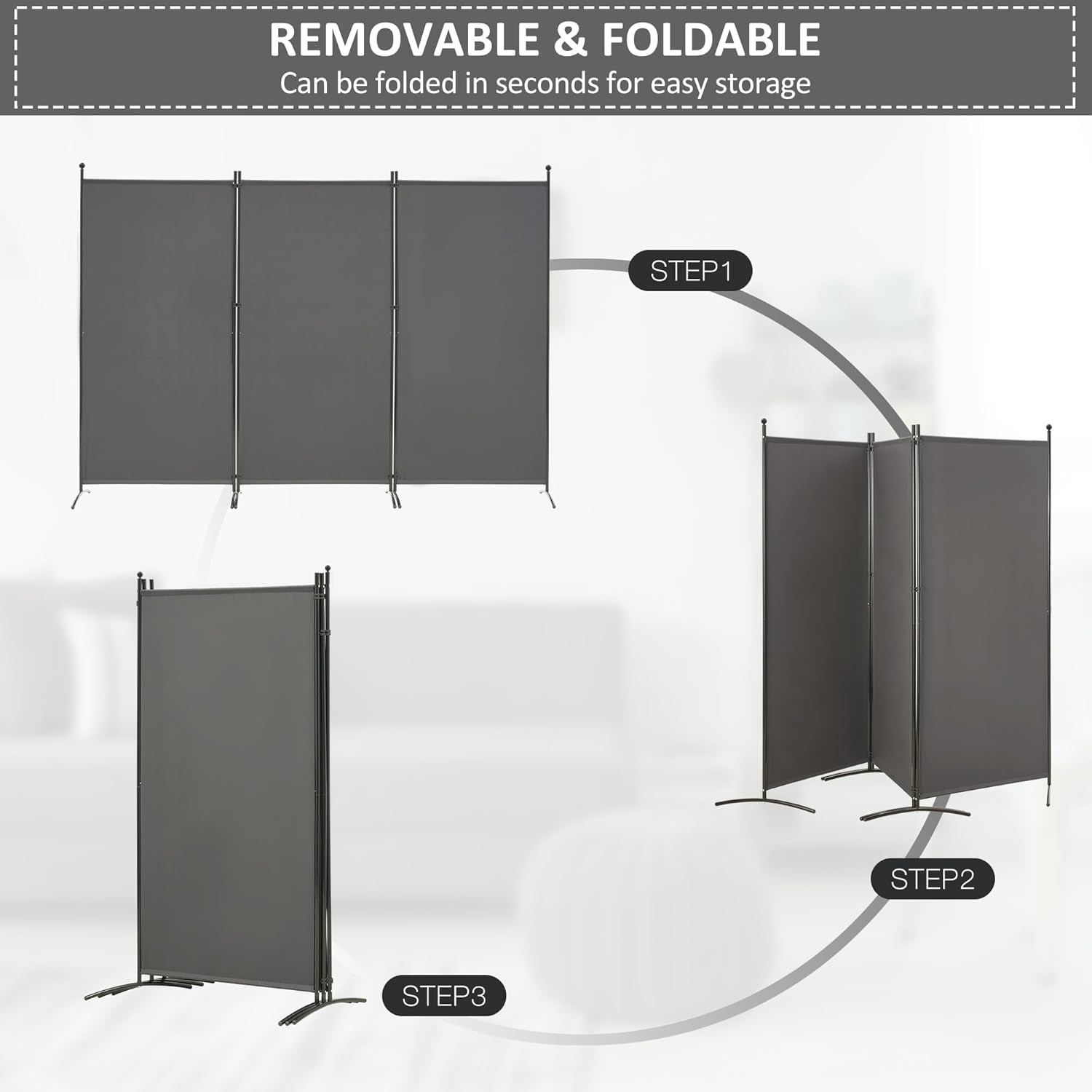 Spurgehom 3 Panel Room Divider Folding Partition Privacy Screens, Freestanding Fabric Room Panel Portable Room Partition Wall Dividers for Home Office Restaurant, 102" W X 71" H (Grey)