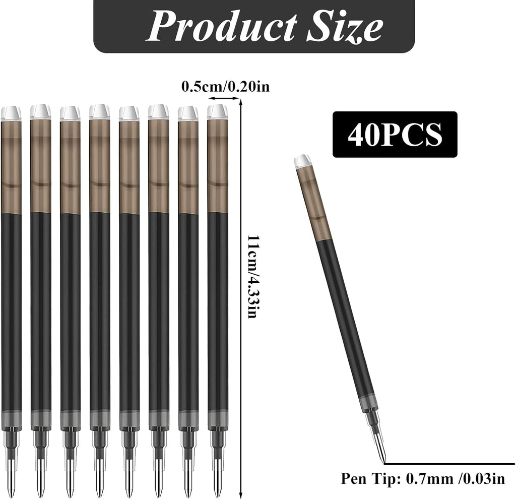 0.7 mm Erasable Gel Ink Pen Refills Compatible with Frixion Friction, Smooth Writing Multicolor Retractable Fine Point Pen Refill for School Office Home Art (Black, 40)