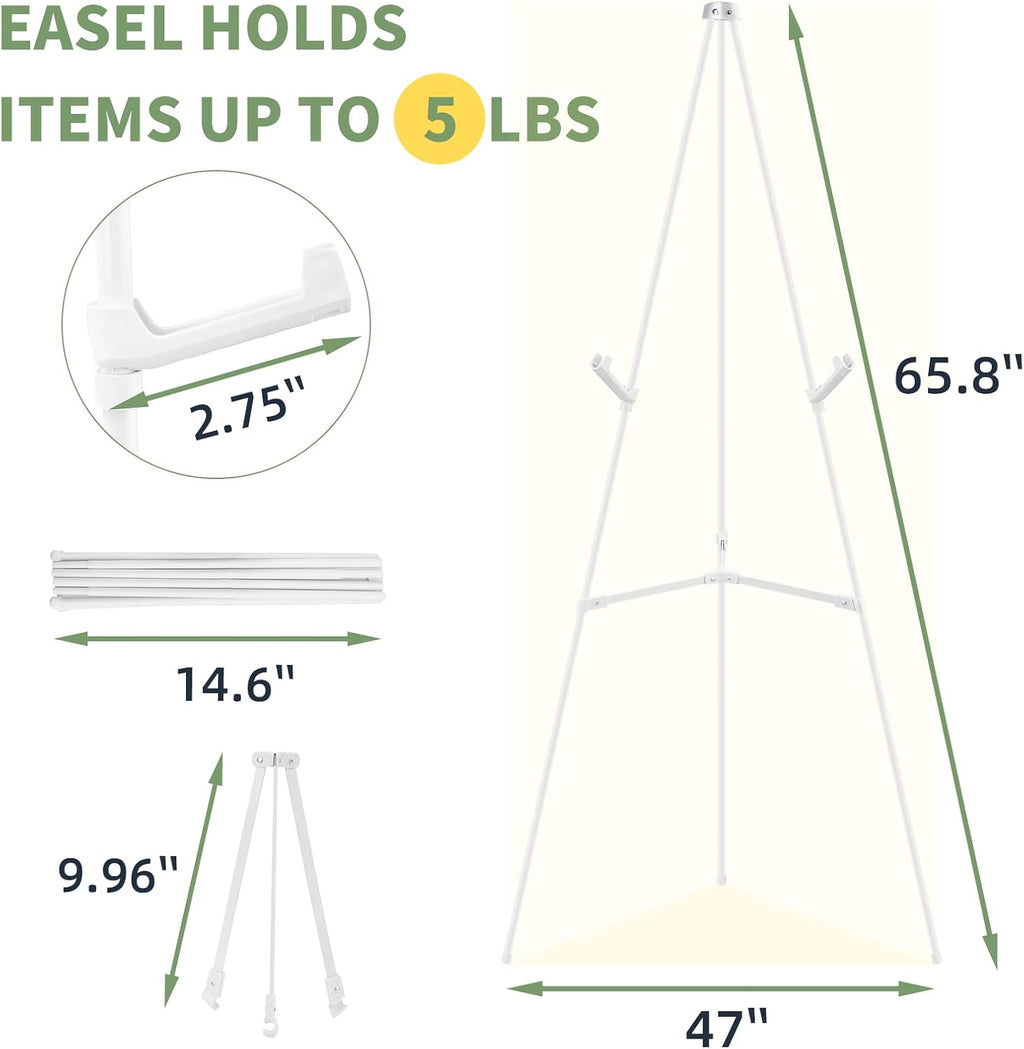 1 PCS White Easel Stand for Wedding Sign Stand, 65 Inch Adjustable Metal Easels for Display, Portable Folding Easel for Wedding, Display Show, Arts, Poster with Portable Bags