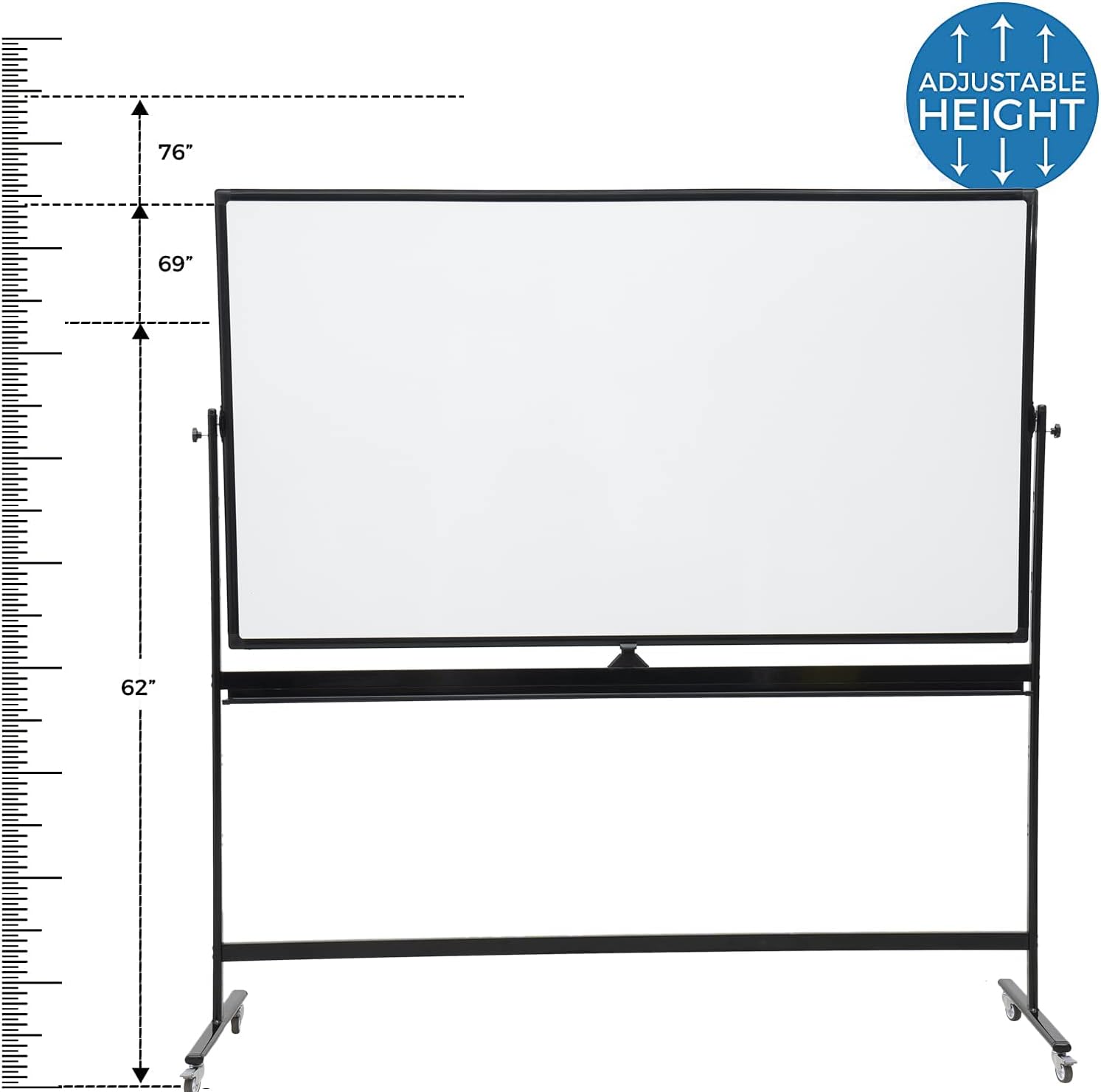 72" x 48" Double-Sided Mobile Whiteboard with Stand, Extra Large Rolling Magnetic Dry Erase Board, Reversible Black Frame Whiteboard for Office, Classroom, Heavy-Duty Presentation Easel
