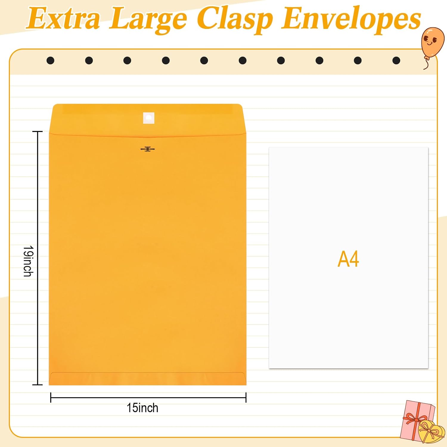 50 Pcs 15 x 19 Inch Extra Large Mailing Clasp Envelopes Jumbo Kraft Catalog Manila Envelope with Clasp Closure for Oversized Big Documents Office Home Business Legal School Storing Mailing