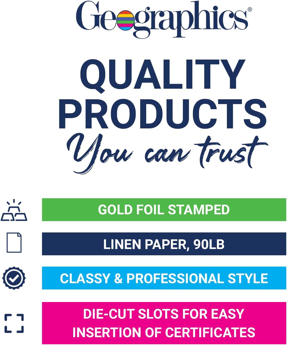 Certificate Holders - Tri-Fold Navy Linen 9.25x12.5 Inches - Embossed Die-Cut 80 lb Cover Stock - Silver Medallion Foil Stamp - Ideal for Awards - 218 GSM Document Holder