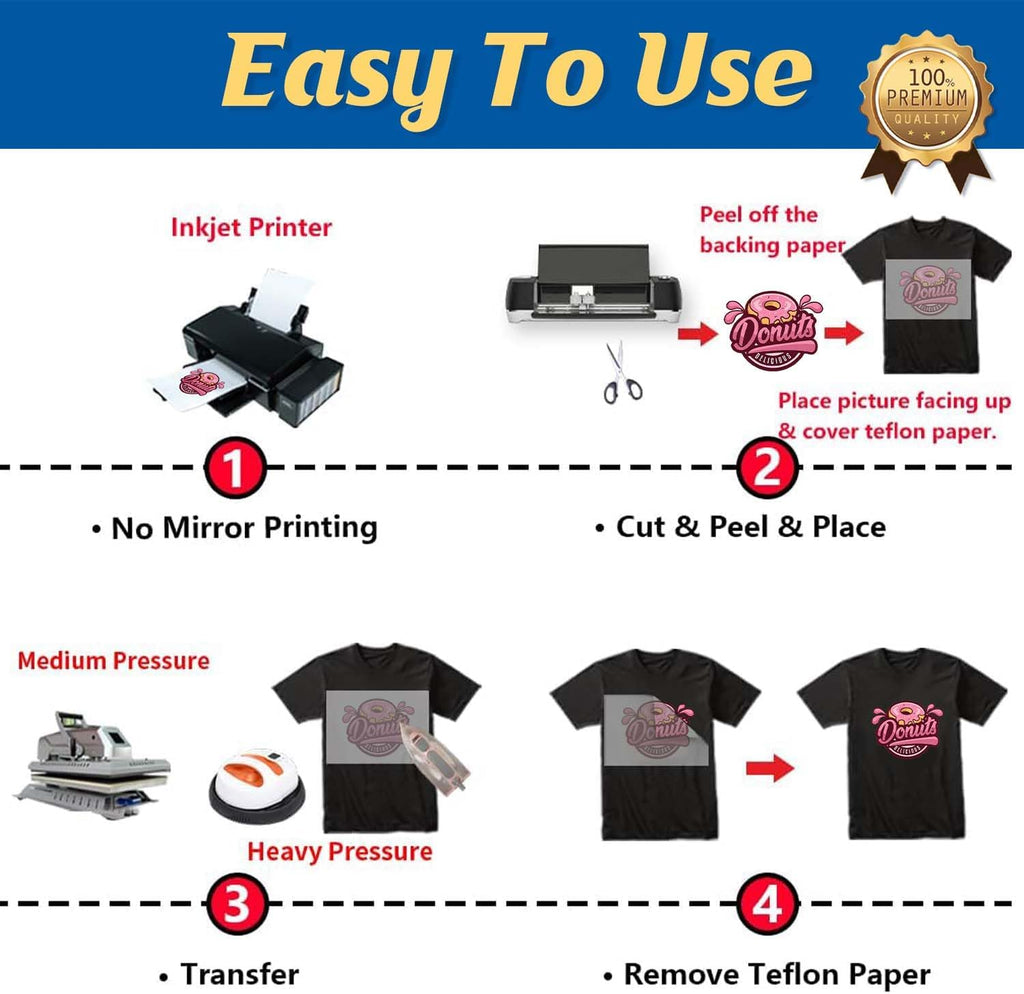 TransOurDream Dark Heat Transfer Paper for T Shirts (100 Sheets, 11x17") Printable HTV Heat Transfer Vinyl for Inkjet Printer Iron on Transfers for Dark Fabrics