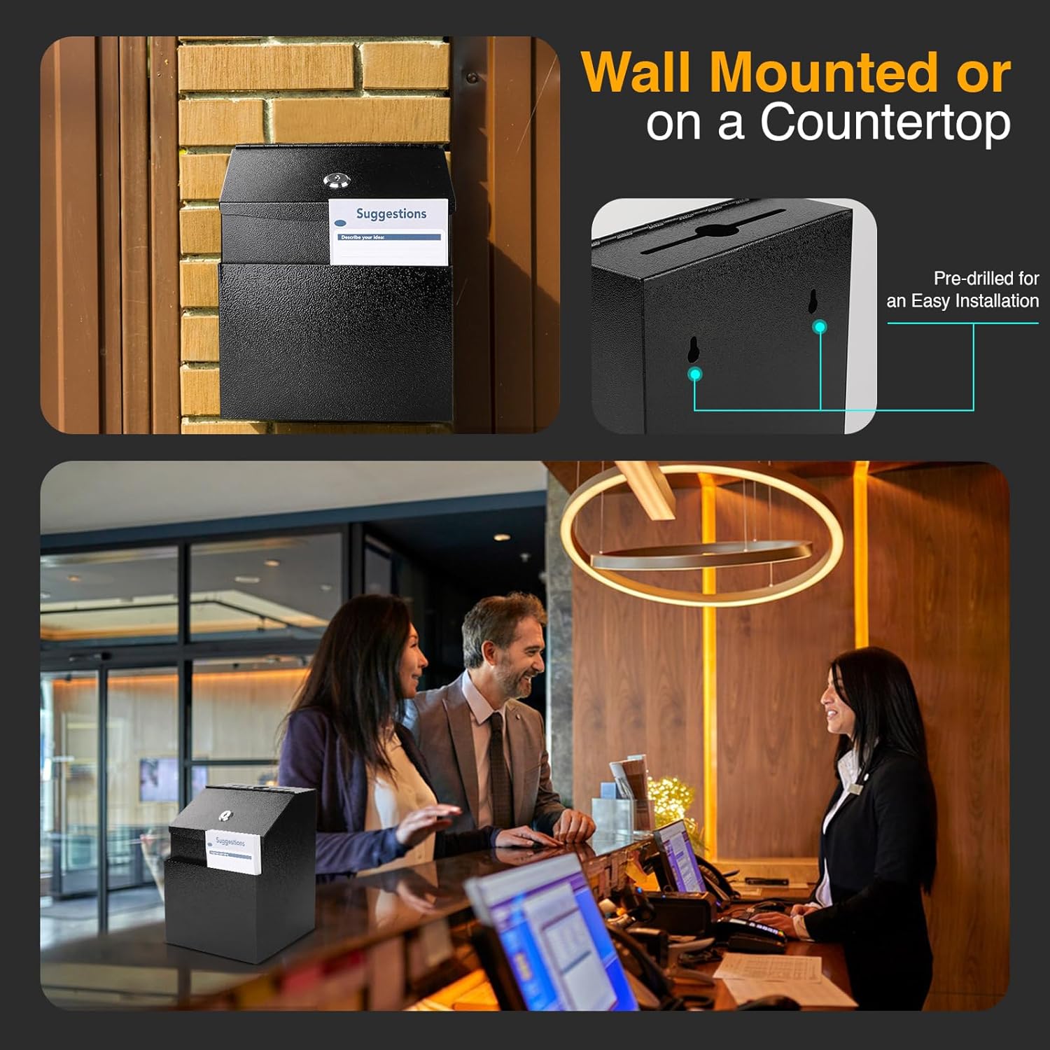 Suggestion Box with Slot and Lock 2 Pcs Metal 8.4 x 5.8 x 7.0 inch Built-In Storage Compartment 100 Suggestion Card Tip Jar Ballot Voting Prayer Comment Mailbox Booth Classroom Restaurant