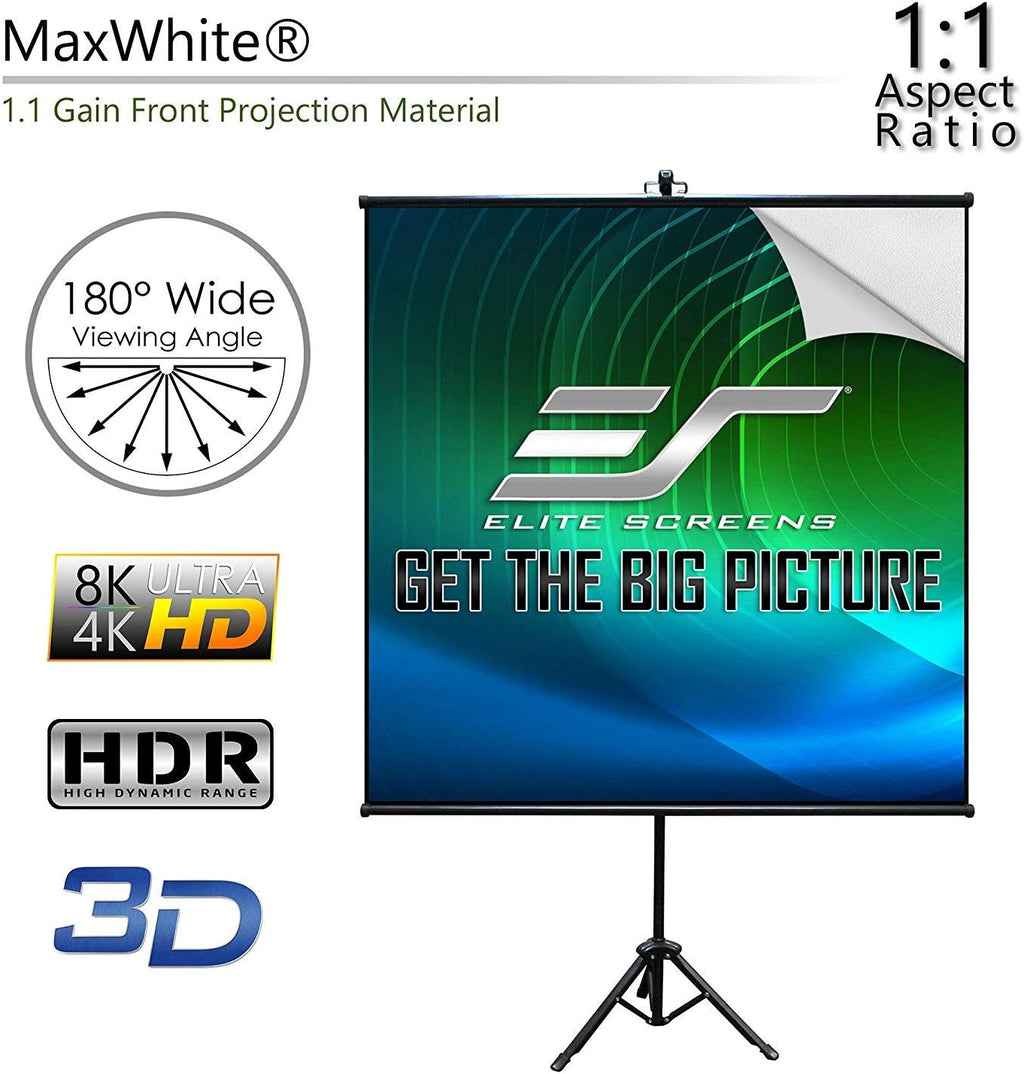 Elite Screens Tripod Lite Wall Series, 2in1 Portable Projector Screen Dual Tripod Stand/Wall Mount Indoor/Outdoor 50-INCH, 1:1 w/Carrying Bag, US Based Company 2-Year Warranty - T50SW, Black