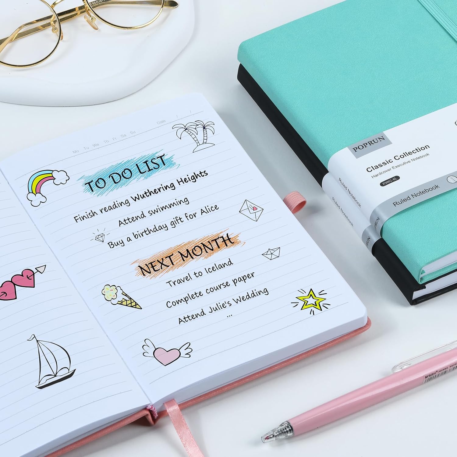 POPRUN A5 Lined Journal Notebooks, Leather Hardcover Thick Notebook for Writing, Business Work, Travel, School, College, Christmas, 5.5 x 8.3 inch, 240 Pages Classic Ruled Journals Notepad, Yellow