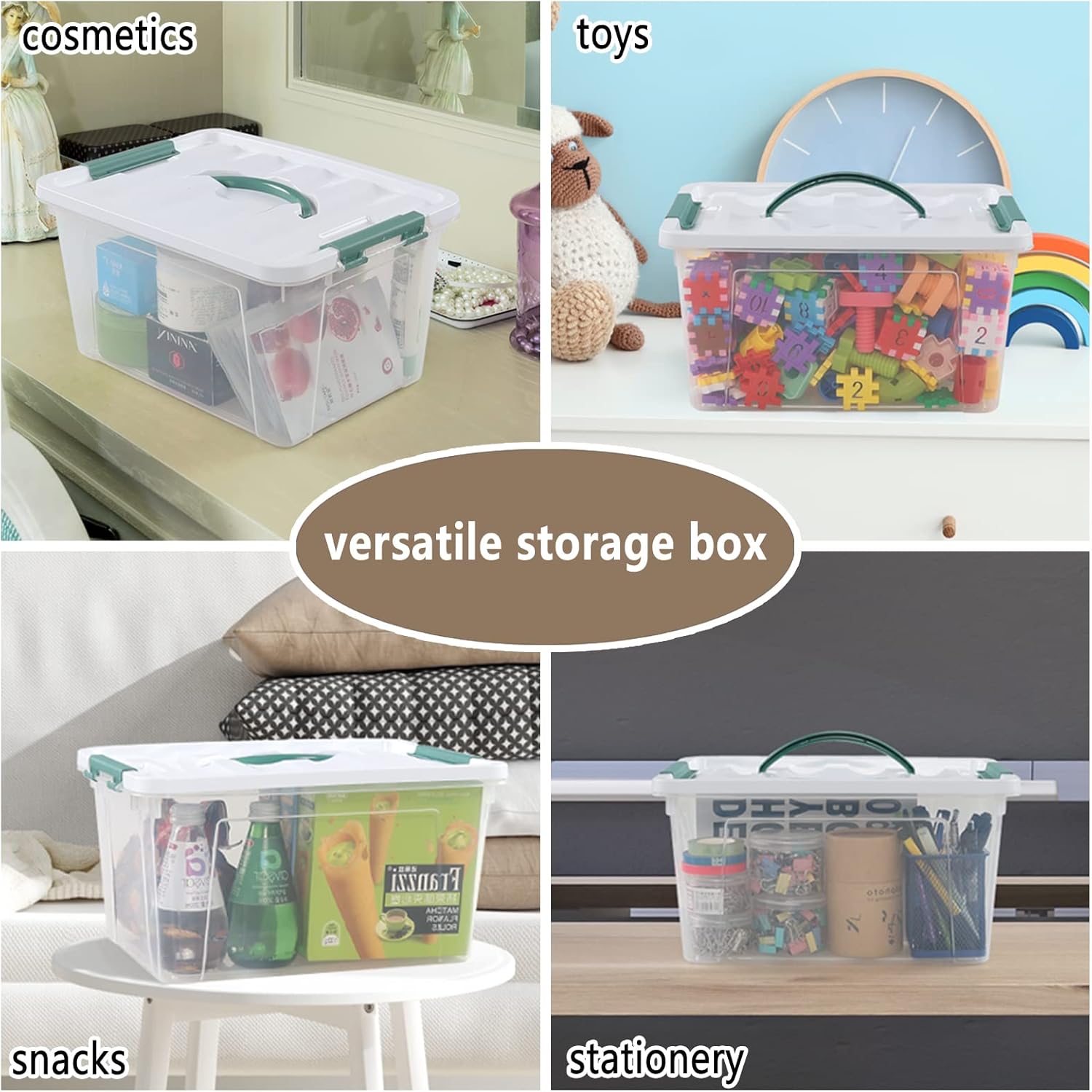 Pekky 14 Quart Plastic Lidded Storage Bins Set of 8, Clear Latching Storage Box with Handle