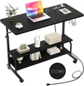 Armocity Height Adjustable Standing Desk with Power Outlets, 39" Manual Stand Up Desk with Storage Shelves Small Mobile Rolling Computer Desk Portable Laptop Table with Wheels for Home Office, Black