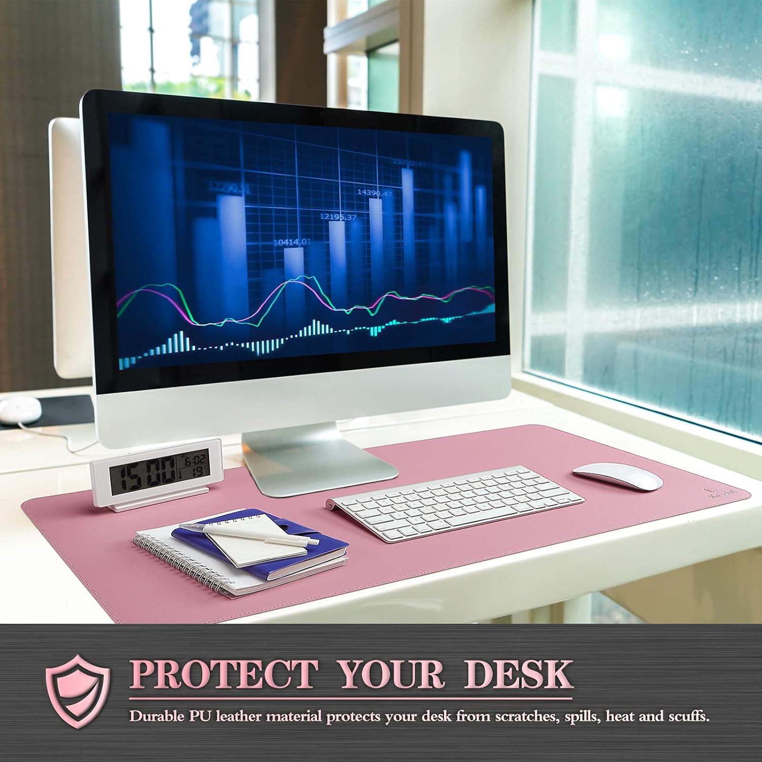 K KNODEL Desk Mat, Blotter, Dual-Sided Office Desk Pad, Waterproof Desk Mat for Desktop, Desk Blotters, PVC Leather Pad Protector (Purple, 23.6" x 13.8")