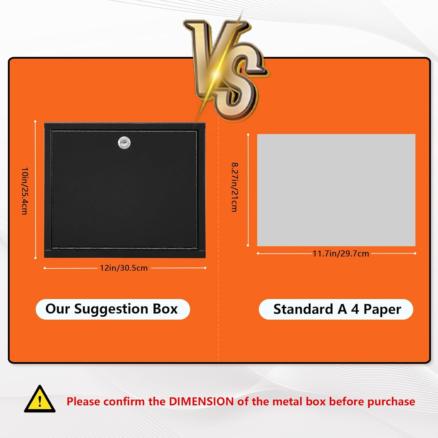 KYODOLED Suggestion Box with Lock and Slot, Wall Mounted Small Mailbox for Office, Key Drop Box with 50 Free Suggestion Cards, Safe Lock Box, Ballot Box, Donation Box, 3W x 10H x 12L Inch, Black