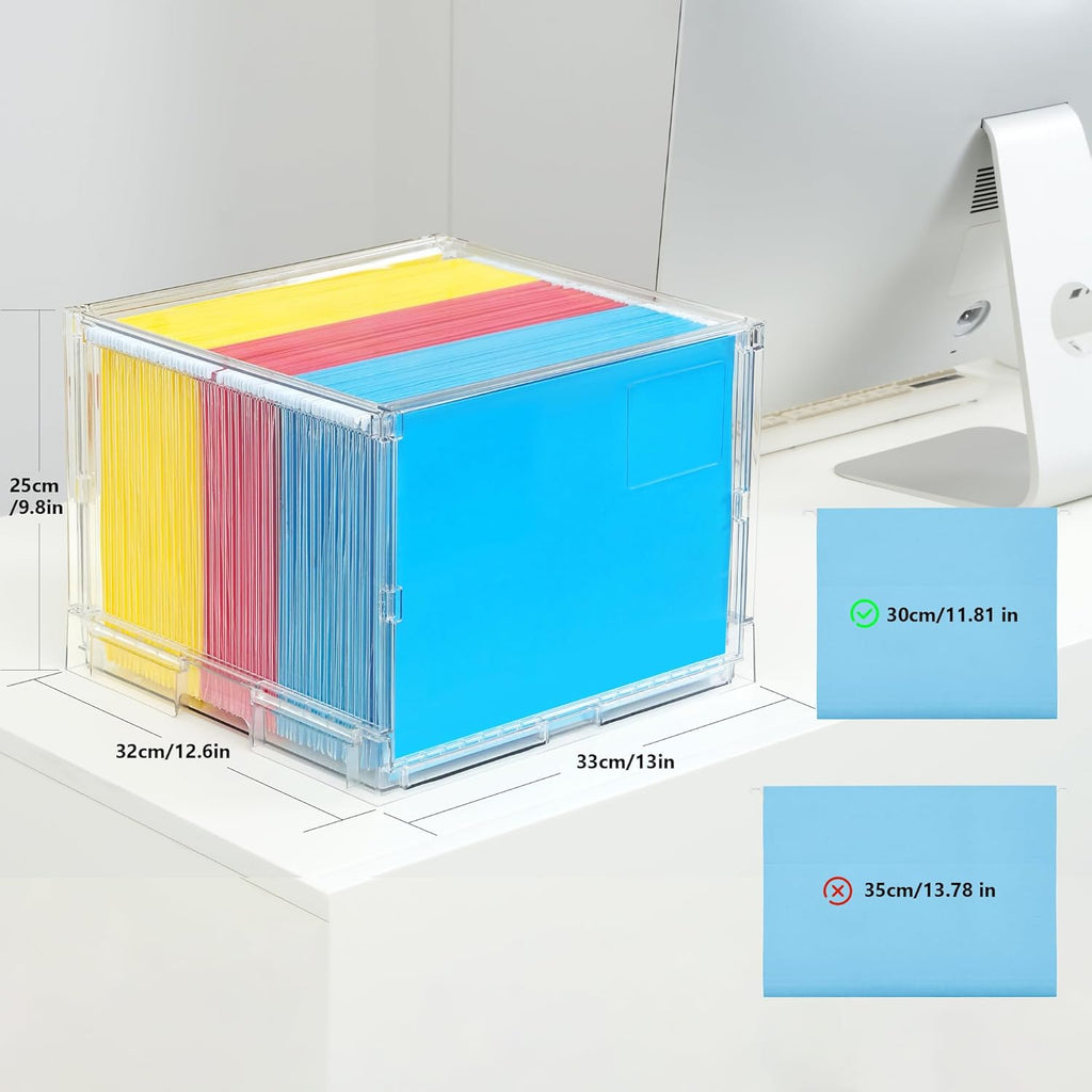 MUKAI File Organizer Box with Lid, Collapsible File Folder Organizer with Slide, Hanging File Folder Box, for Office Document Storage with Desktop organizer (2)