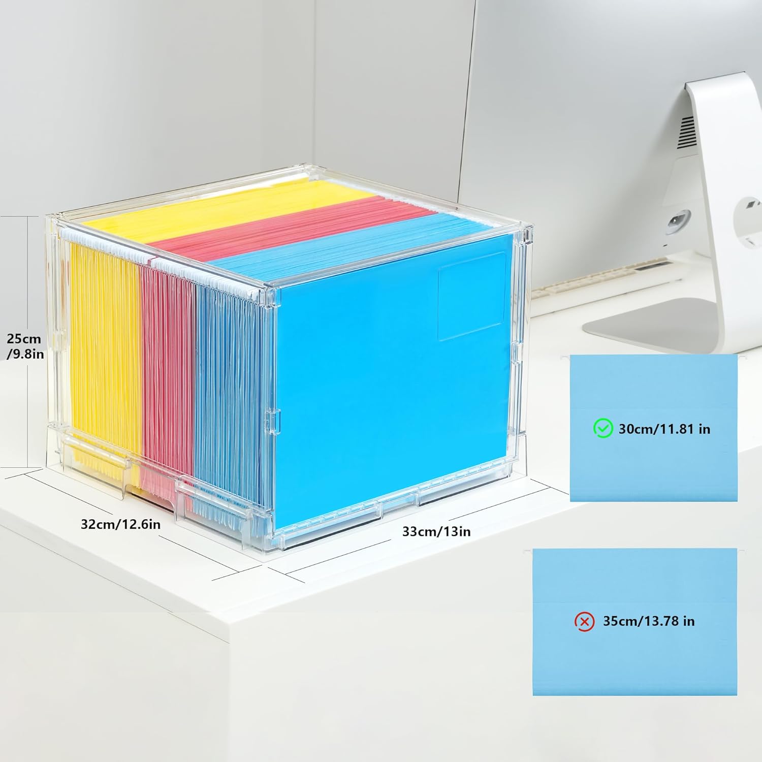 MUKAI File Organizer Box with Lid, Collapsible File Folder Organizer with Slide, Hanging File Folder Box, for Office Document Storage with Desktop organizer (2)