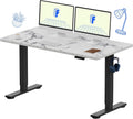 FLEXISPOT EN1 Whole Piece Standing Desk 55 x 28 Inches Stand Up Desk Workstation Home Office Computer Height Adjustable Desk (Black Frame + Marble Gray Top, 2 Packages)