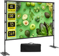 Upgrade Projector Screen Heavy-Duty Stand 100 inch Portable Projection Screen 16:9 4K HD Front Projections Movies Screen with Carry Bag for Indoor Outdoor Home Theater Backyard Cinema Travel