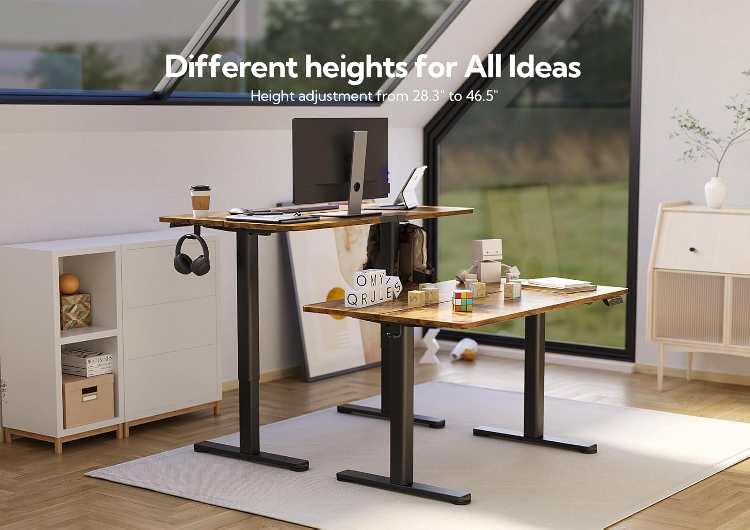 Claiks Electric Standing Desk, Adjustable Height Stand up Desk, 55x24 Inches Sit Stand Home Office Desk with Splice Board, Black Frame/Rustic Brown Top