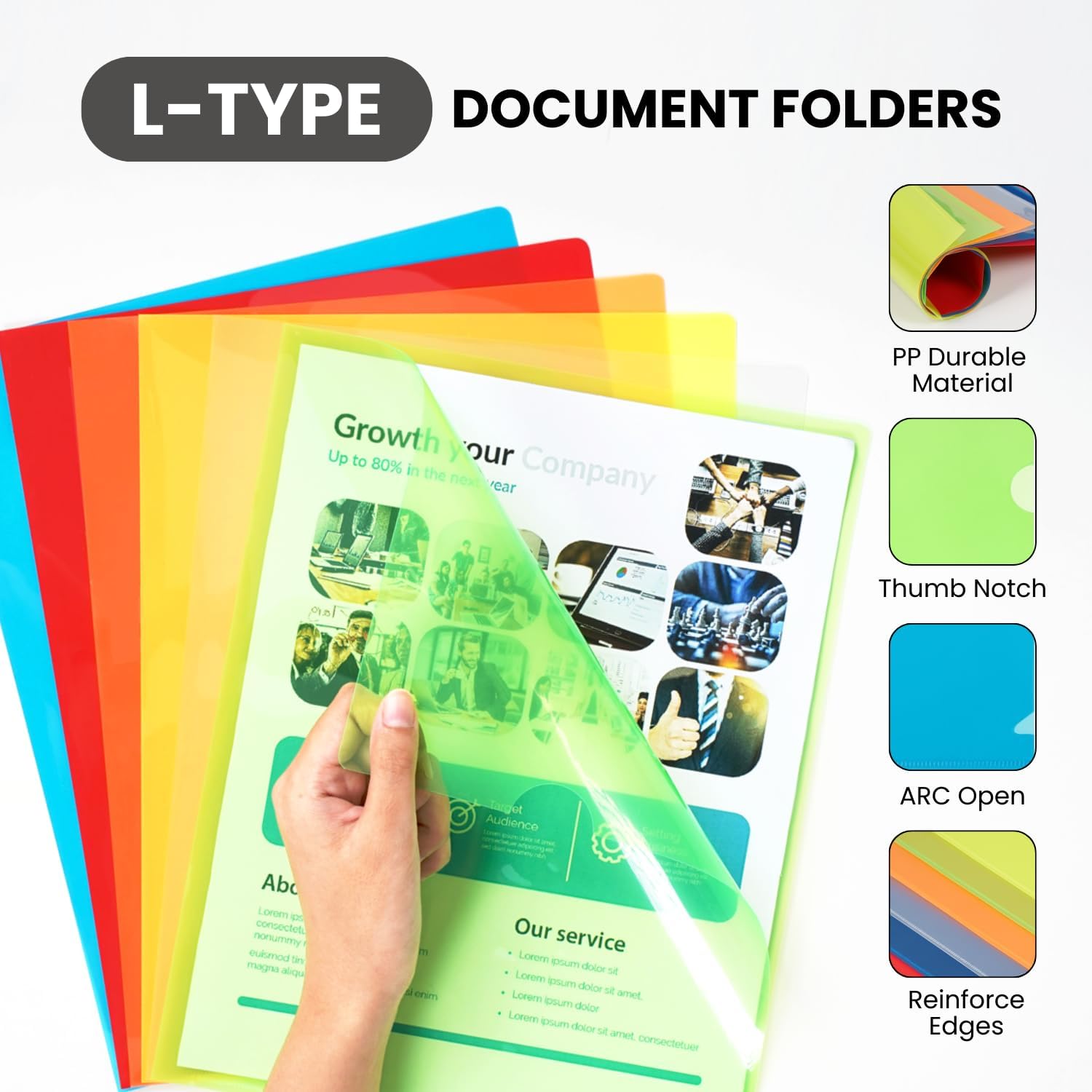 Letter Sized Poly Sleeves - 24 Pack, 6 Assorted Colors, Heavyweight for Sheets 8.5"x11", Project Pockets, Plastic Sleeves for documents Folders with L-Type, Page Protectors, Acid-Free
