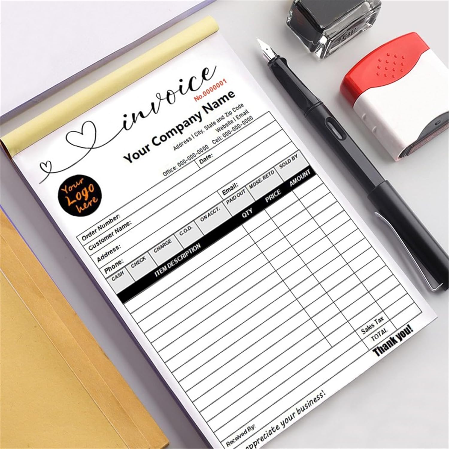 Custom Invoice Book in 3-Part /2-Part Receipt Book with Carbon Copies Personalized Carbonless Service Invoice Form Books Sales Order Book with Company Name Logo Address,F-Invoice Book