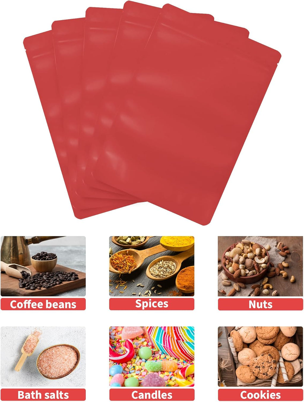 100 Pack Resealable Stand Up Bags,Smell Proof Pouch Sealable Foil Pouch Bags for Packaging (Red, 3.5" x 5.1")