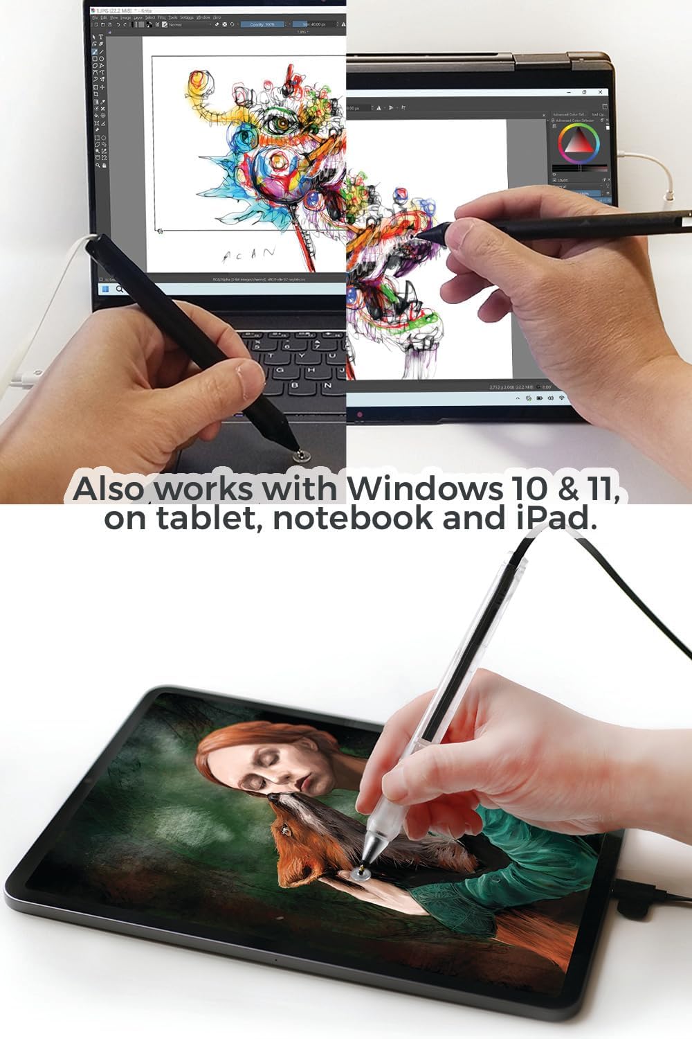 SonarPen (USB C): Pressure Sensitive Stylus Pen, with Palm Rejection and Shortcut Button. Battery-Less. Compatible with Apple iPhone/iPad/Android/Switch/Chromebook/Windows/Mac (Black)