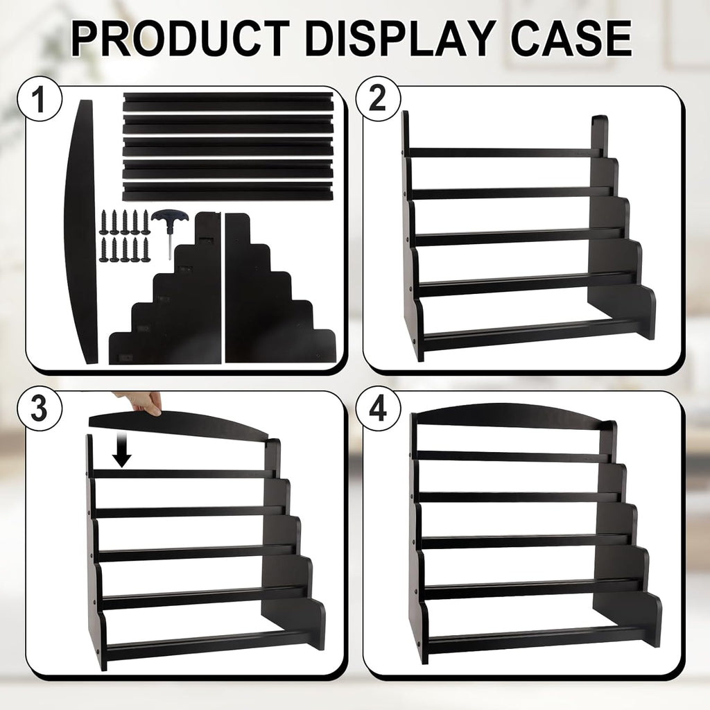 5-Tier Bamboo Trading Card Display Case, 35 pt Baseball Card Collection Stand, Sports Card Storage Holder,Card Game Collection (Black)