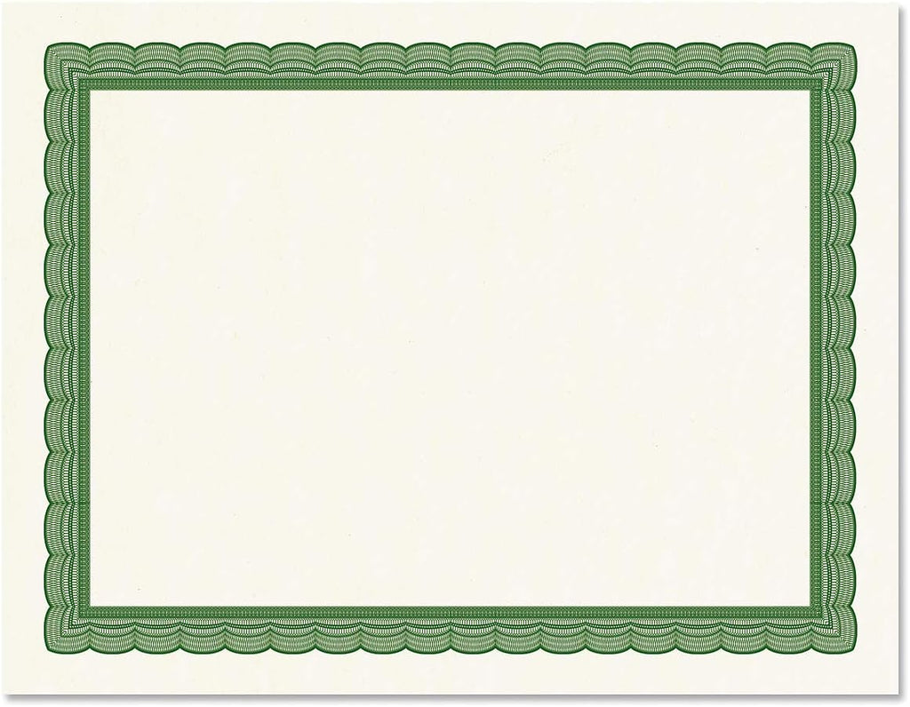 Executive Green & White Parchment Certificate Papers - Pack of 100, Laser & Inkjet Printer Compatible, For Office, Business Awards, Graduation, School Diplomas, 8-1/2" x 11" on 60 lb. Text Stock