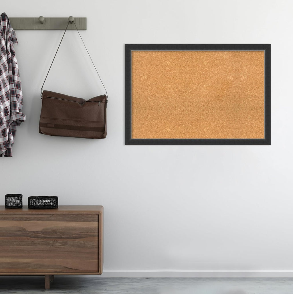 Amanti Art Natural Cork Board for Wall, 27x39 Vision Board with Black Wood Frame, Large Corkboard Office Decor for Home Organization, Modern Contemporary Corkboard Pinboard to display items for home