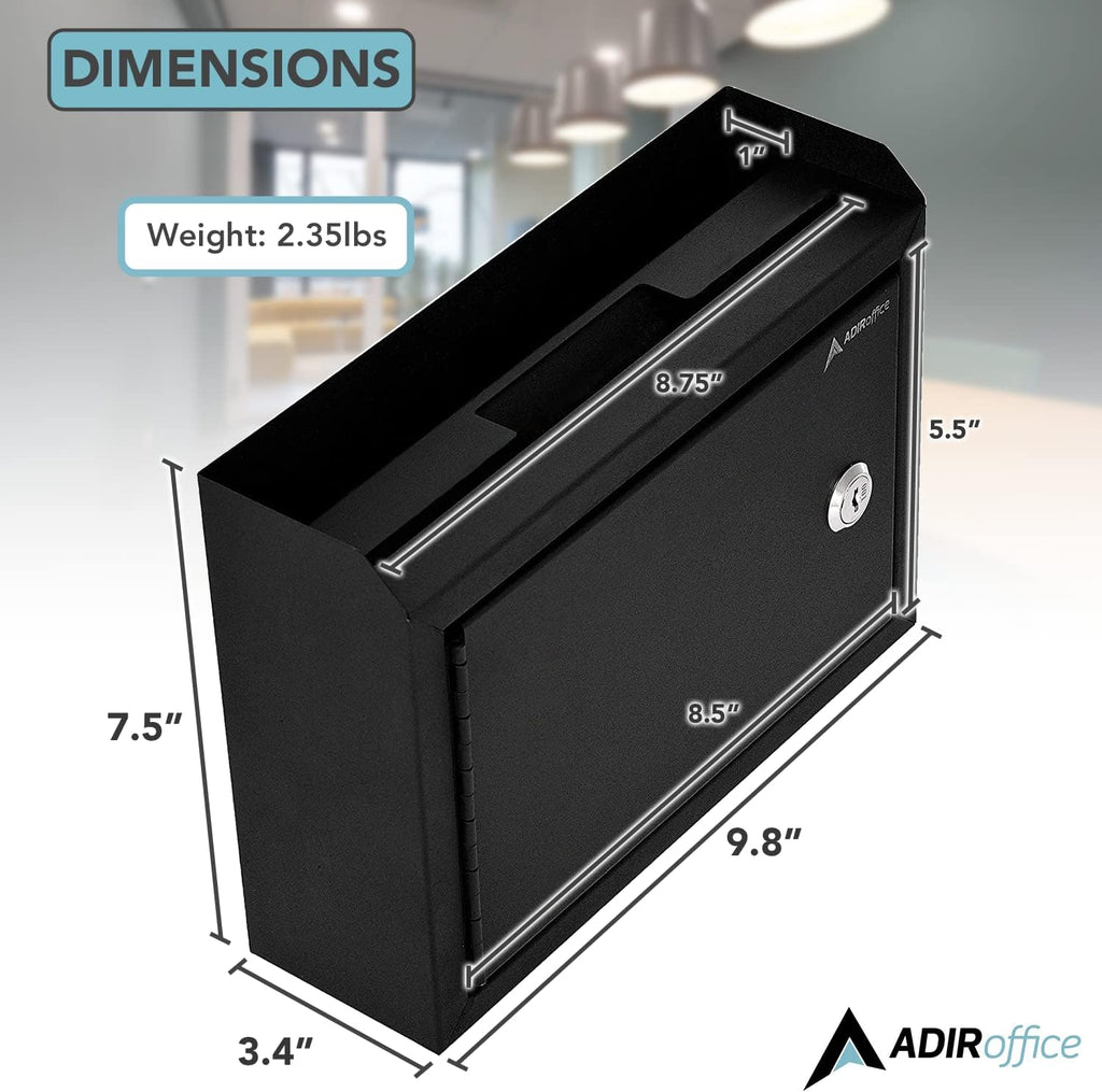 Adir Suggestion Box with Slot and Lock - Drop Box with Lock, Cash Dropbox - 9.8x7.5x3.4 Inches Wall Mount Donation Box - Metal Deposit Box in Black
