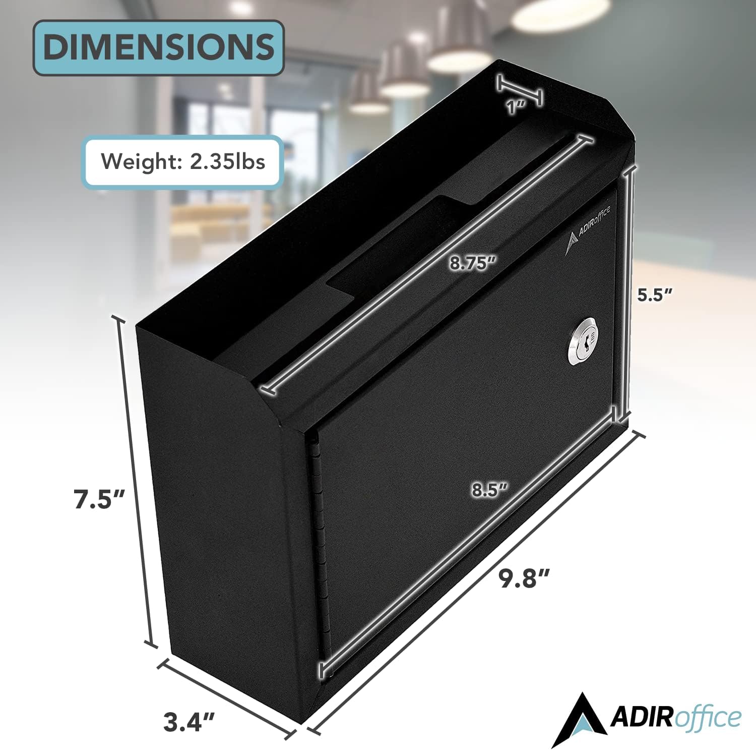 Adir Suggestion Box with Slot and Lock - Drop Box with Lock, Cash Dropbox - 9.8x7.5x3.4 Inches Wall Mount Donation Box - Metal Deposit Box in Black