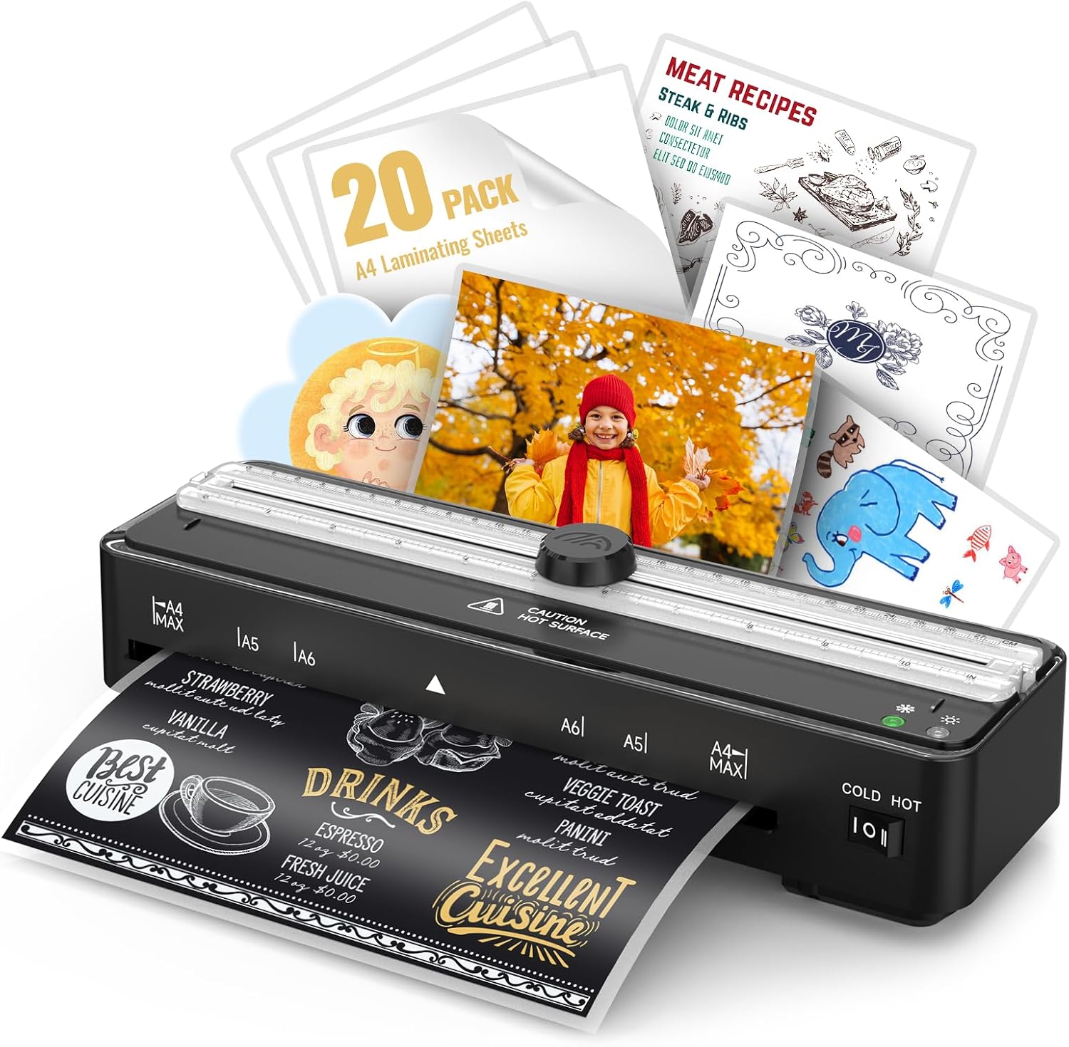 Laminator Machine, 9 Inch with 20 A4 Sheets Thermal and Cold Lamination Built in Cutter Quick Warm Up,Portable Laminating Machine for Home Office School Use