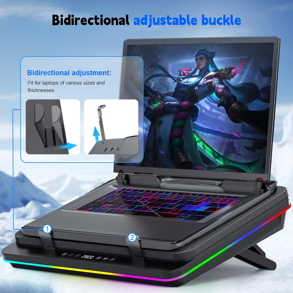 GT600 RGB Laptop Cooling Pad Equipped with Gigantic Turbo-Fan（5.5inch Diameter）,Sealed Foam for Rapid Cooling Gaming Laptop,14.1-19.3 inch Laptop Cooler with 3-Port USB Hub,Dust Filter
