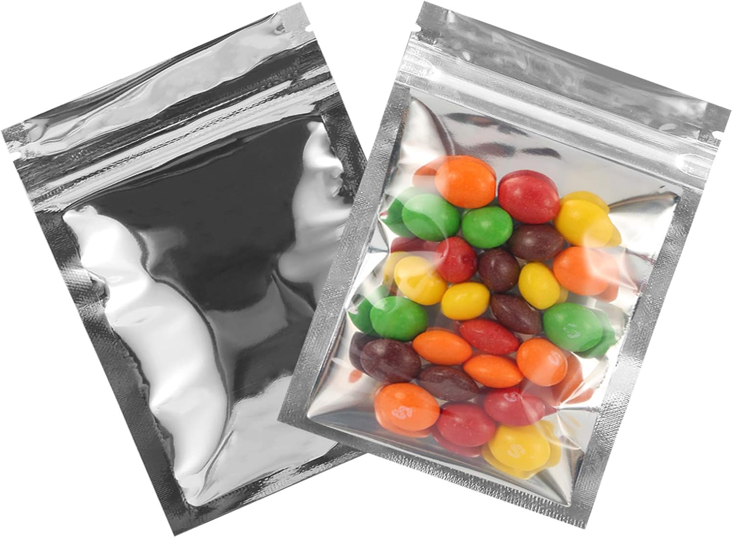 Resealable Mylar Bags | 100 Pcs 3 X 4 Inch | Smell Proof Bag Heat Seal Cute Packaging Foil Food Sealable Small Front Clear Plastic Silver for Storage Candy Beef Jerky Jewerly Product