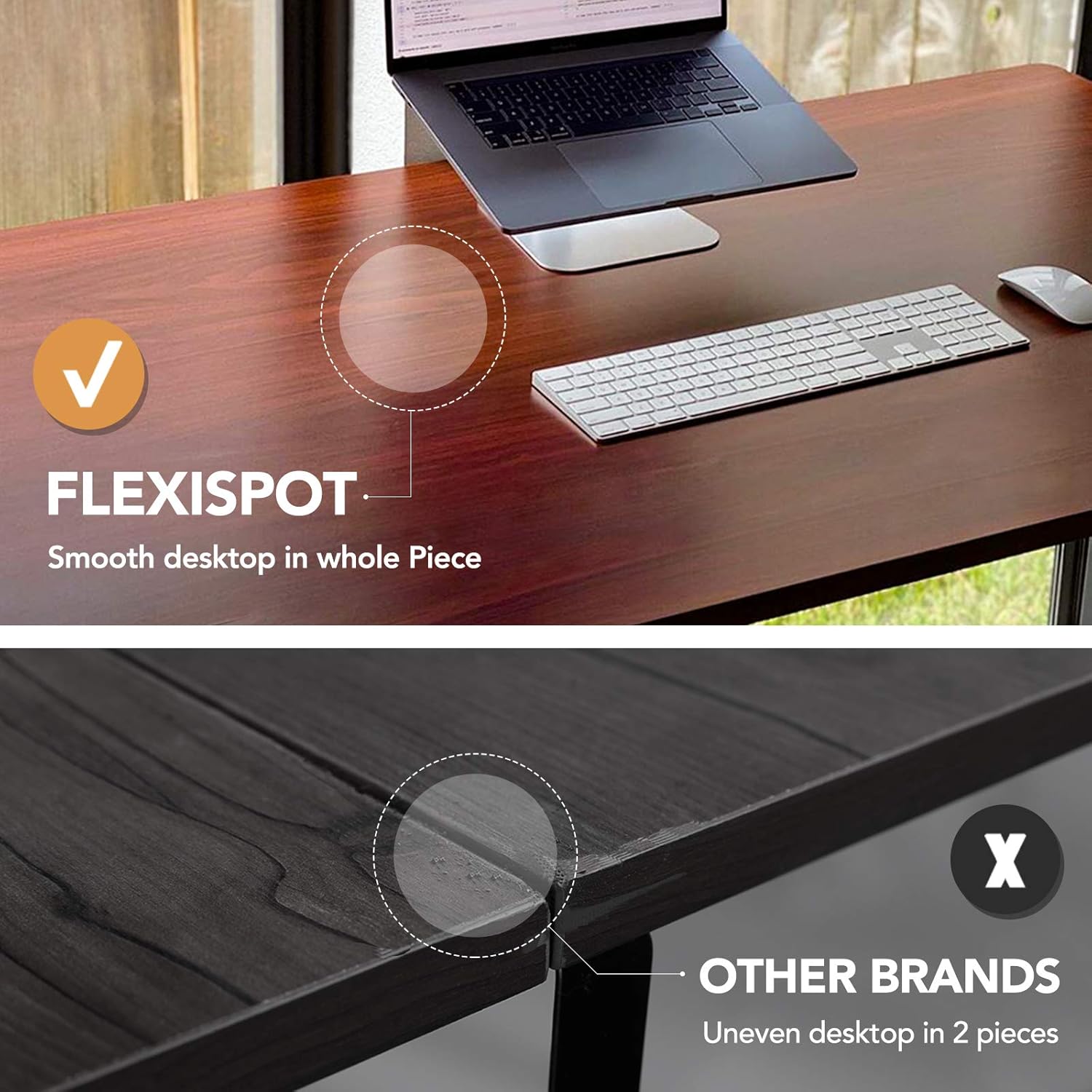 FLEXISPOT EN1 Whole-Piece Standing Desk, 48 x 30 Inches Electric Adjustable Desk for Home Office (Silver Frame + 48 in Mahogany Top, 2 Packages)
