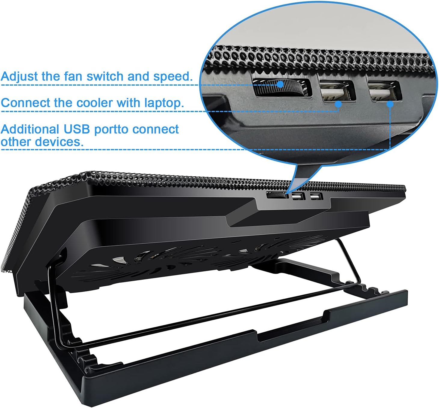 Laptop Cooling pad Laptop Cooler Stand Laptop Fan Cooling pad for 11-15.6 Inch Gaming Notebooks, 2 Turbine Fans,4 Angle Adjustable Laptop Cooling Stand (Black)