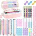 42PCS Mechanical Pencil Set with Cute Pencil Case，12X Pastel Mechanical Pencil 0.5mm, 0.7mm, 0.9mm & 2.0mm with 564X HB Leads Student Stationary Set for Writing Drawing Ideal Study Essentials (Pink)
