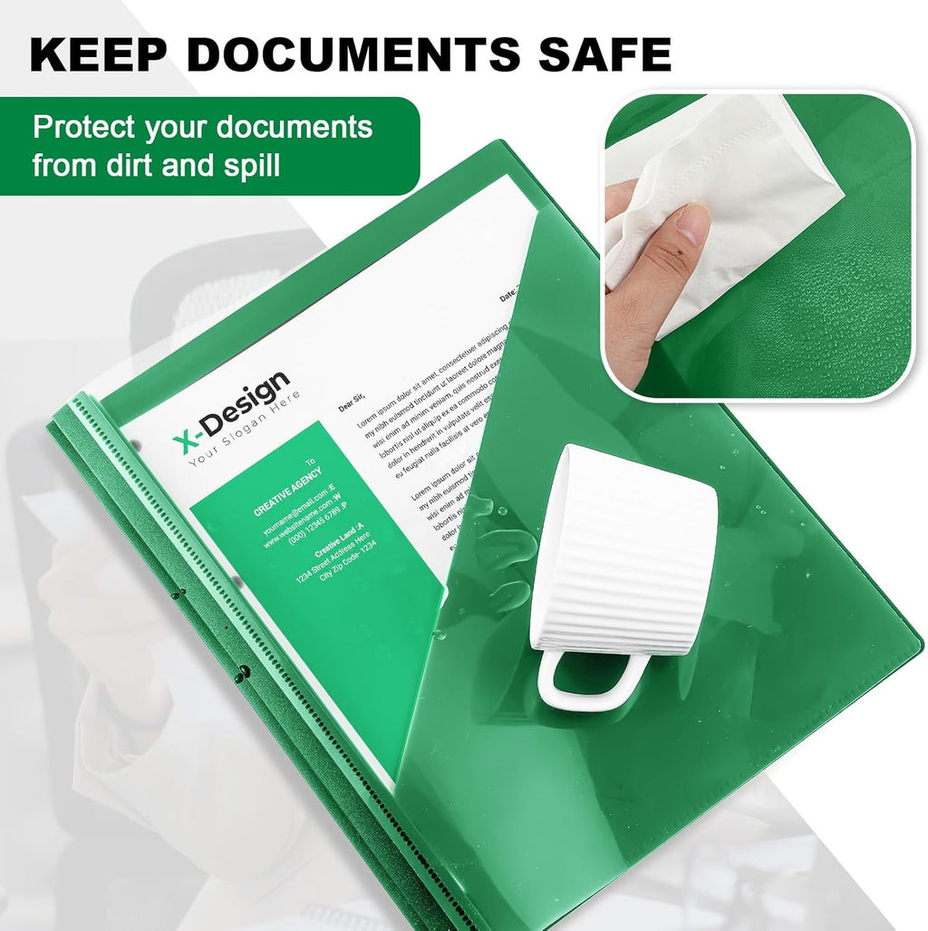 Teling 24 Pcs Clear Report Cover with 3 Prongs, Plastic Report Presentation Folders 90 Sheet Capacity Resume Document Covers for School Office(Green)