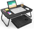BUYIFY Portable Foldable Laptop Desk for Bed and Couch, Adjustable Lap Desk with Cup Holder and Phone Holder, Ideal for Working, Reading, Writing, and Breakfast (Black)