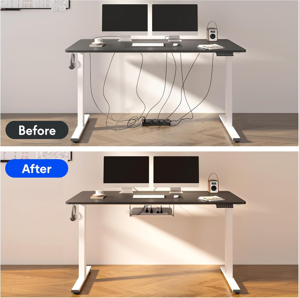 FLEXISPOT EN2 Whole-Piece Standing Desk with Clamp Power Strip, 40 x 24'' Electric Stand Up Height Adjustable Desk with Cable Management (Gray Frame + 40" Mahogany Top, 2 Packages)