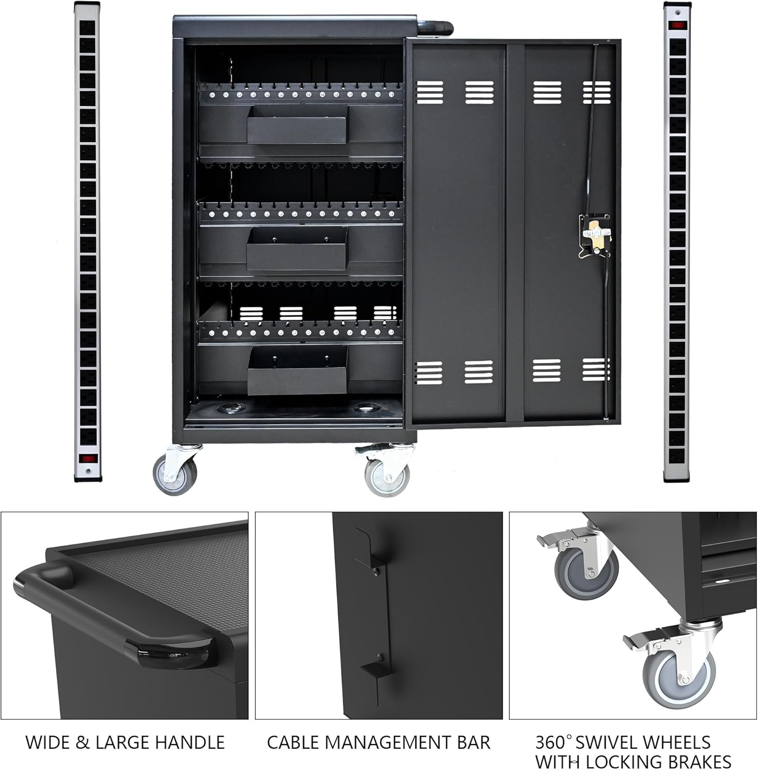 Laptop Charging Cart, 45 Device Tablet Storage Carts for iPad Up to 16.3-inch Screen Size, Mobile Charging Station for Classroom, with Cord Organizer,Black