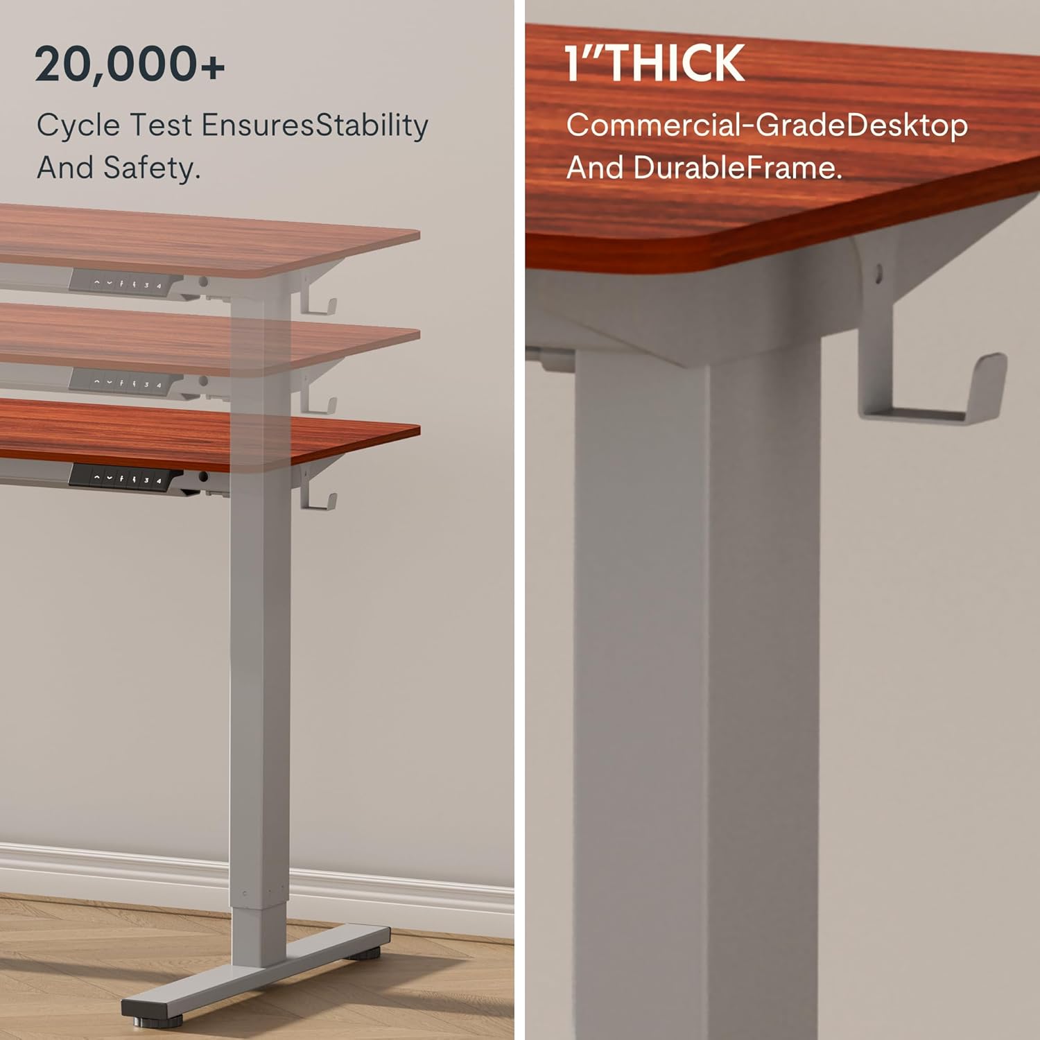 FLEXISPOT EN1 Whole-Piece Standing Desk, 48 x 30 Inches Electric Adjustable Desk for Home Office (Silver Frame + 48 in Mahogany Top, 2 Packages)