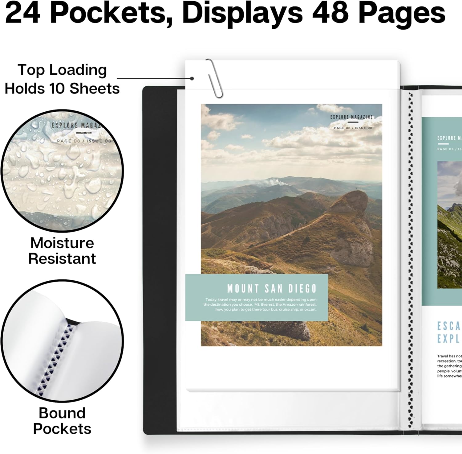 Dunwell Small Presentation Book 5.5x8.5 (12-Pack, Black), 24 Pockets Display 48 Half Size Pages, Plastic Binders with Sleeves, 5.5 x 8.5 Mini Booklets, Acid-Free Poly