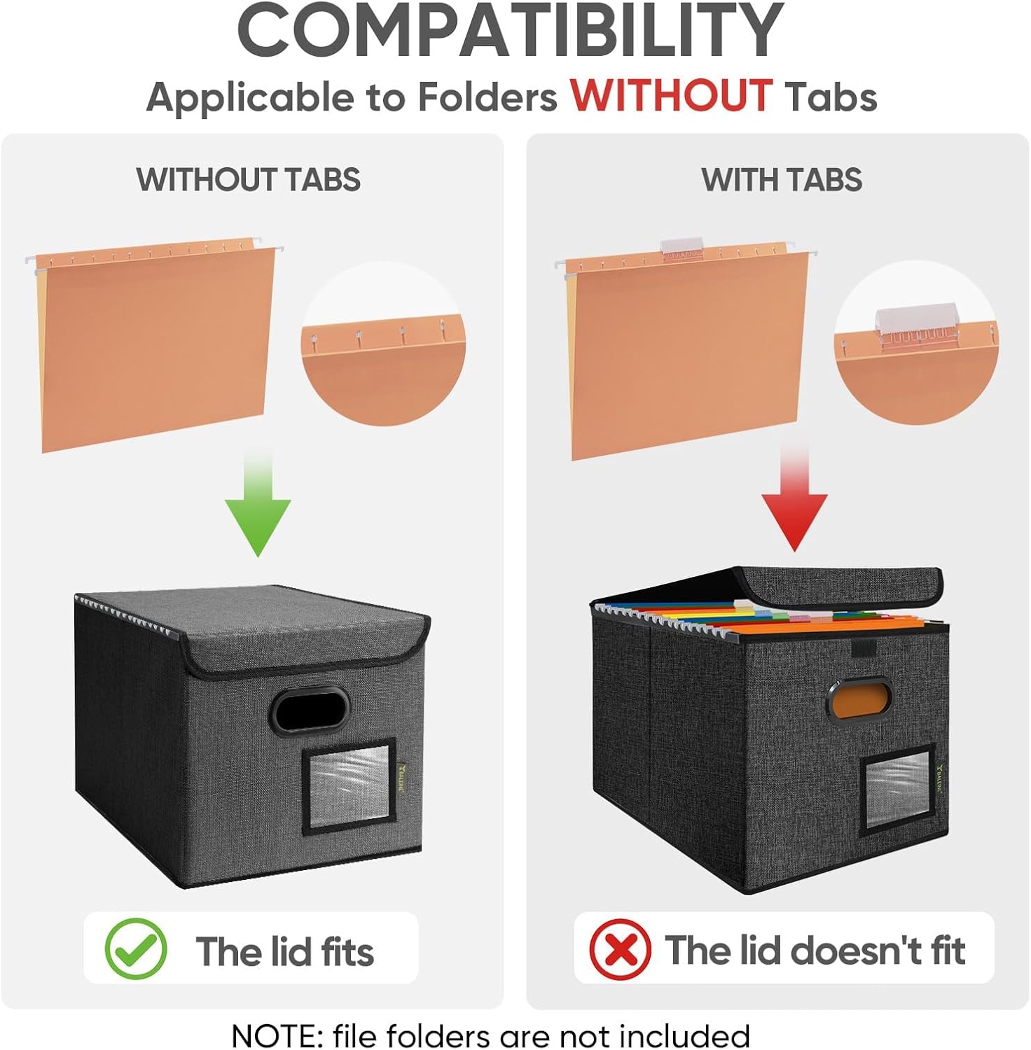 BALEINE File Organizer Box with Lid, Collapsible File Folder Organizer with Plastic Slide, Hanging File Folder Box for Office Document Storage (1 Pack, Black)