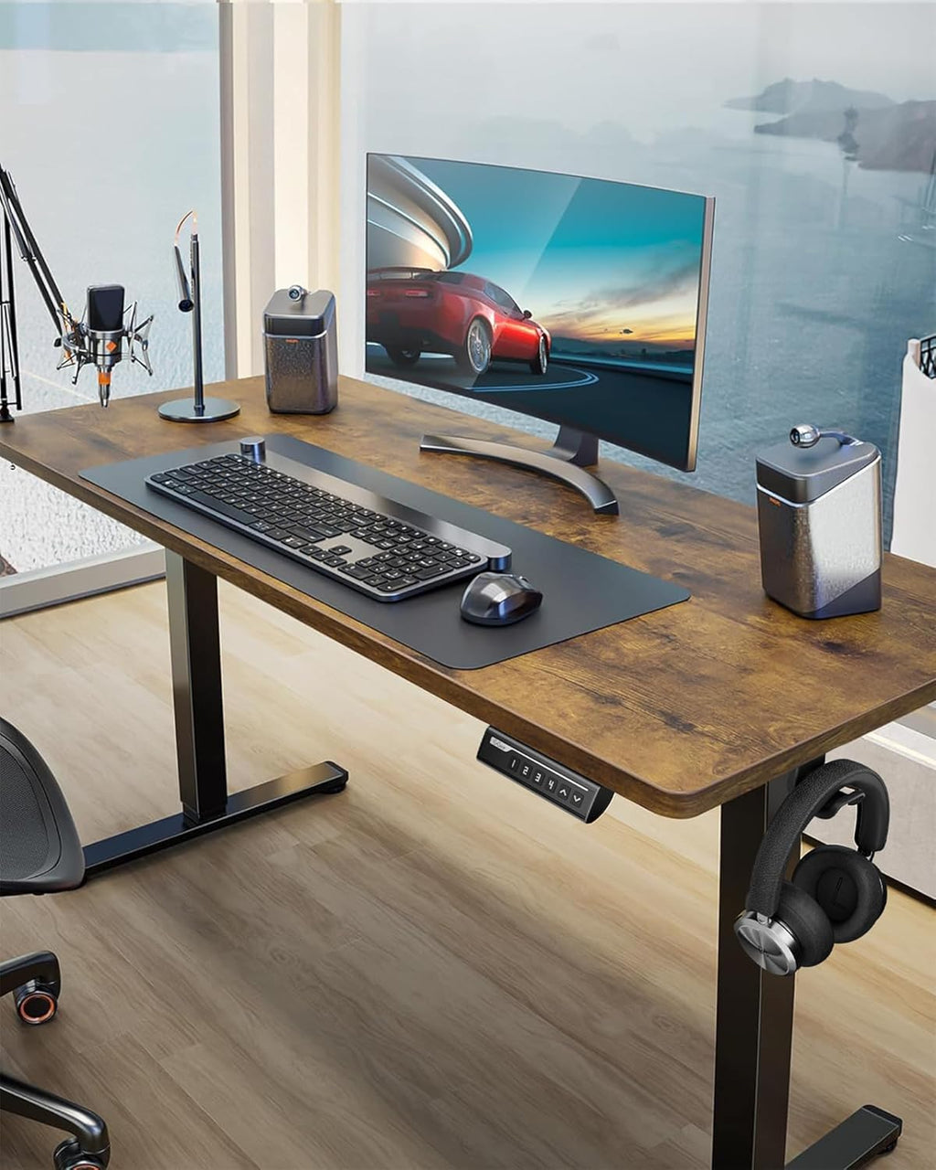 ErGear Electric Standing Desk, 44 x 24 Inches Height Adjustable Stand up Desk, Sit Stand Home Office Desk, with Two-Piece Desktop (Vintage Brown)